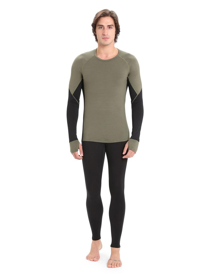 Base Layers Icebreaker BodyfitZone™ Merino 260 Zone Long Sleeve Crewe Thermal Top Męskie Oliwkowe Czarne | PL 1567OKIR